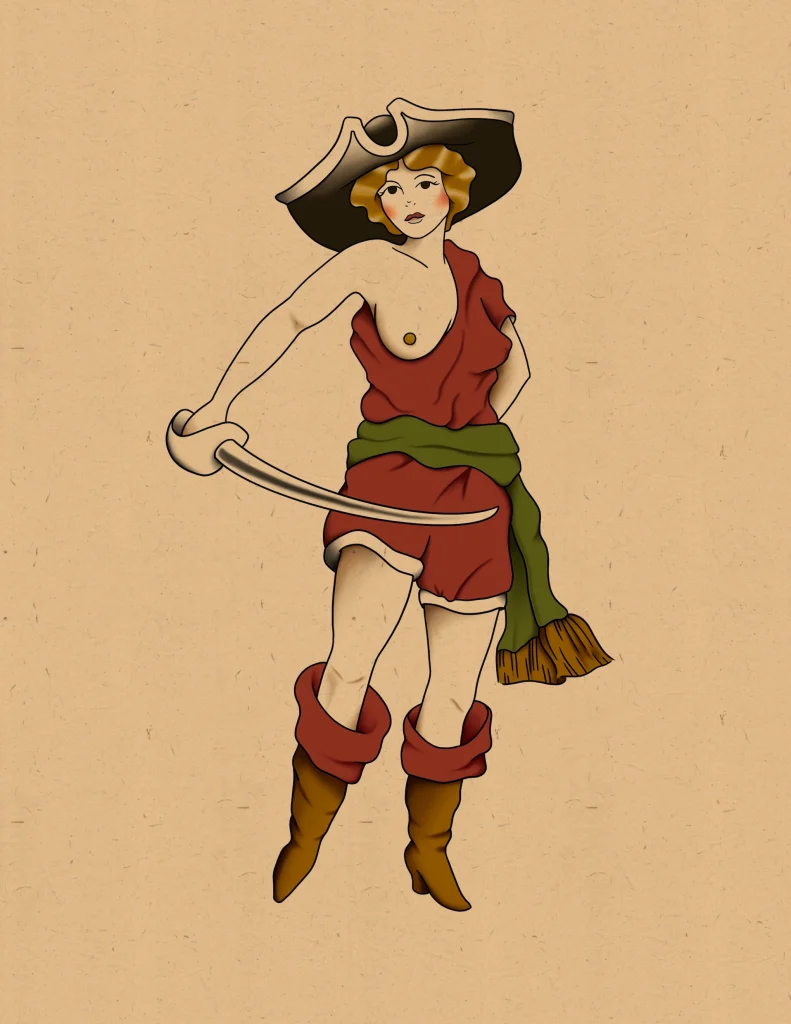 American-traditional-pirate-lady-tattoo
