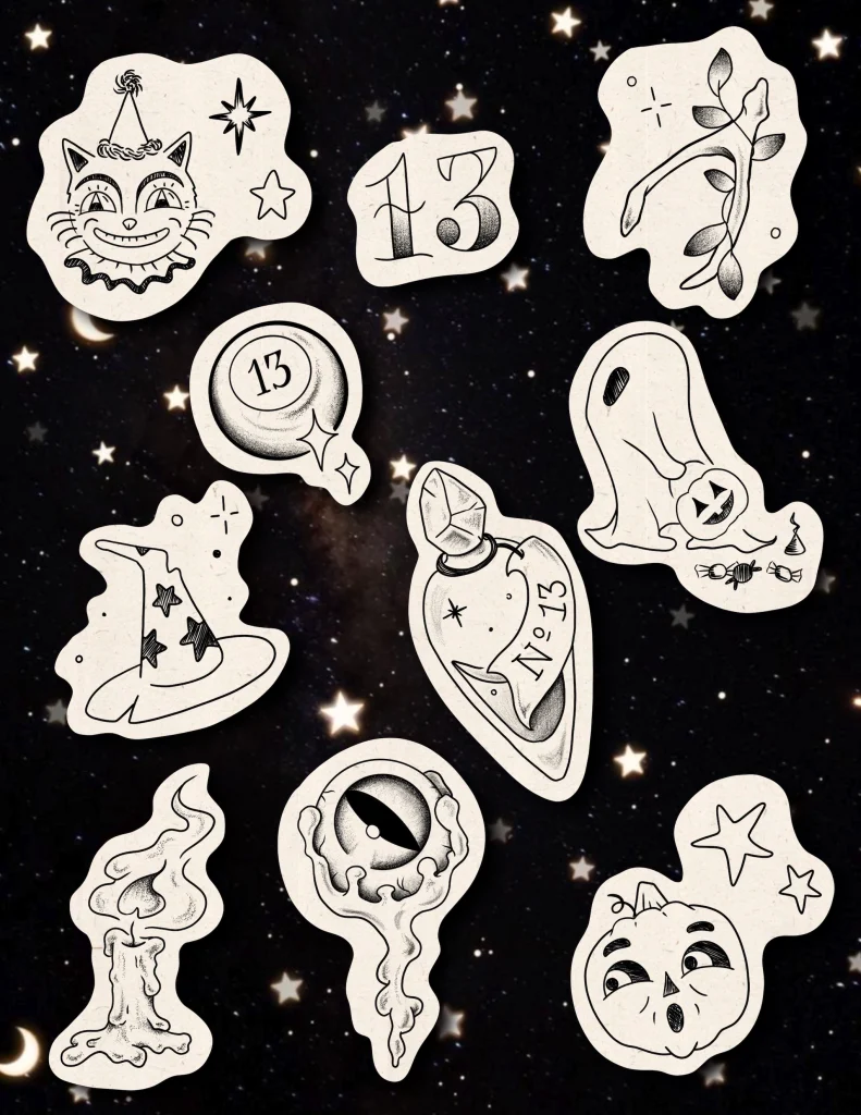 Friday-the-13th-Halloween-vintage-tattoo-flash